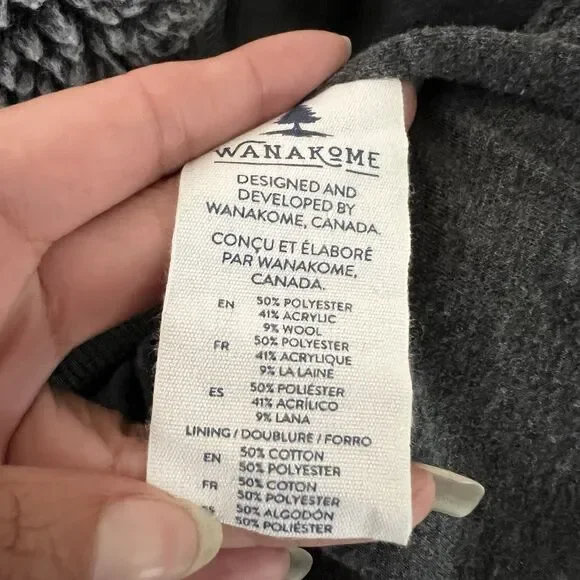 Wanakome Sherpa Vest Womens Medium Heather Gray Wool Asymmetrical Zip Hooded - Picture 5 of 10